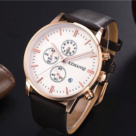 Leather Waterproof Date Quartz